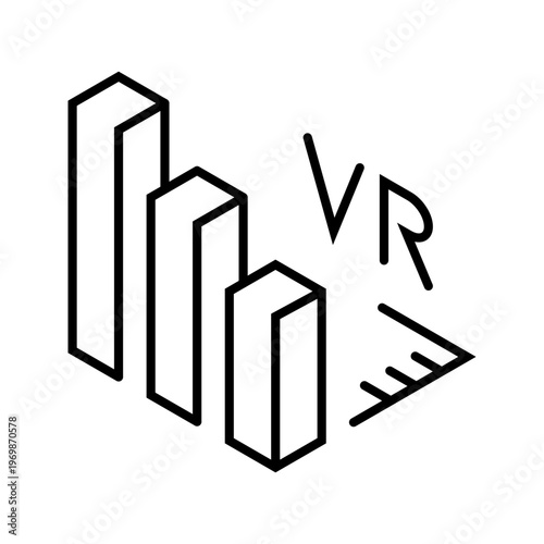 Virtual reality chart icon. Technology and data visualization line symbol. Black and white.