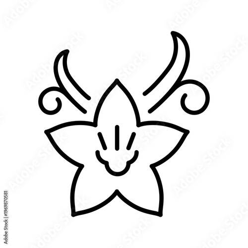 Vanilla flower icon. Food and spices line symbol. Black and white.