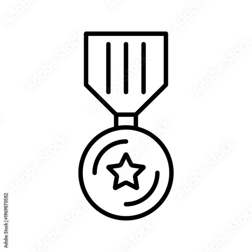 Victory medal icon. Awards and medal line symbol. Black and white.