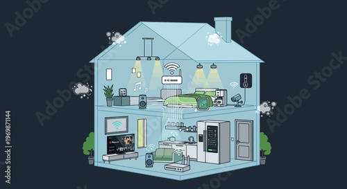 Smart Home Technology Concept - Connected Devices in a Modern House