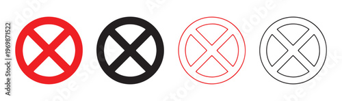 Set of warning signs, prohibition symbols, no entry signs, x mark, red cross, stop sign vector.
