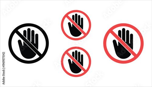 Do not touch sign, hand gesture prohibited icon, ban stop symbol, vector illustration.