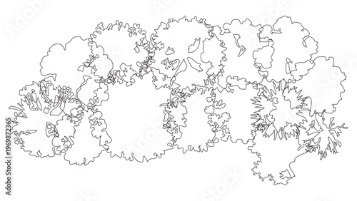 Top view of outline many green trees isolated on transparent background for landscape plan.