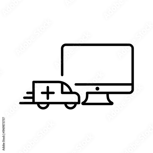 Antivirus software icon. Technology and cybersecurity line symbol. Black and white.