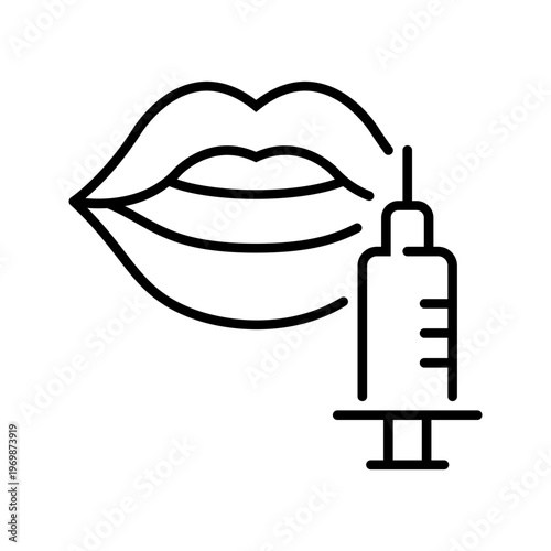Botox injection icon. Healthcare and cosmetic procedure line symbol. Black and white.
