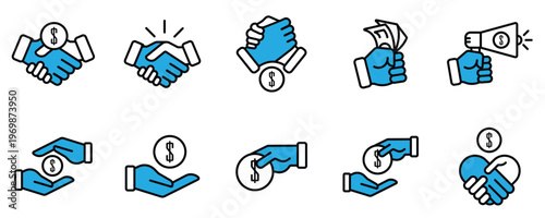 Handshake Deal and Money Exchange Icons