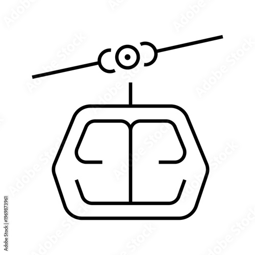 Cable car icon. Transport and cableway line symbol. Black and white.