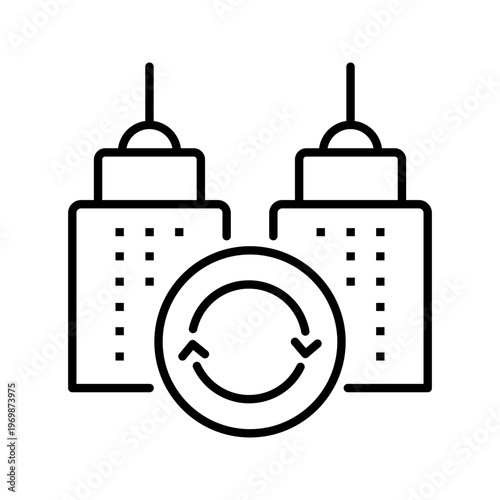 3d printing house icon. Industry and additive manufacturing line symbol. Black and white.