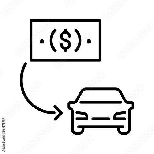 Car rental icon. Transport and car rental line symbol. Black and white.