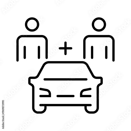 Car sharing icon. Transport and shared mobility line symbol. Black and white.