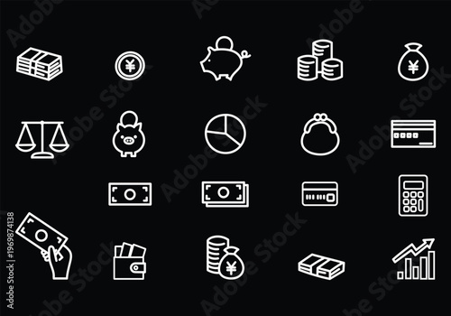 お金や経済のイメージの編集可能なラインアイコン