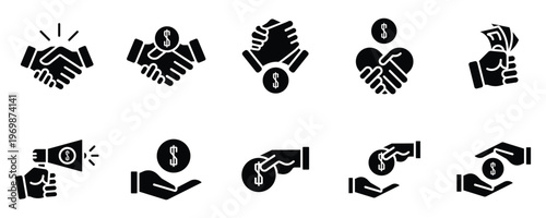 Contract Agreement and Money Transfer Icons