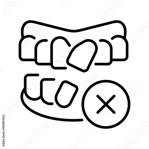 Crooked teeth icon. Healthcare and dentistry line symbol. Black and white.