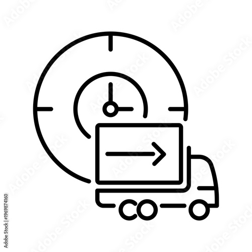 Delivery time icon. Business and logistics line symbol. Black and white.