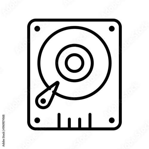 Disk drive icon. Technology and data storage line symbol. Black and white.