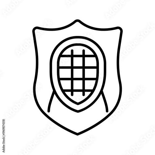Fencing mask icon. Sports and fencing line symbol. Black and white.