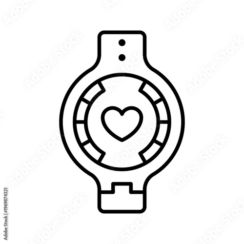 Fitness watch icon. Healthcare and fitness tracker line symbol. Black and white.