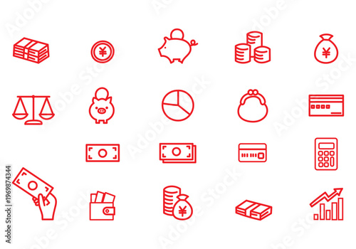 お金や経済のイメージの編集可能なラインアイコン