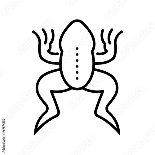 Frog experiment icon. Science and laboratory animal line symbol. Black and white.
