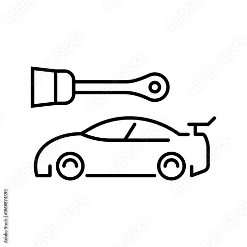 Gear lever icon. Industry and motorsport line symbol. Black and white.