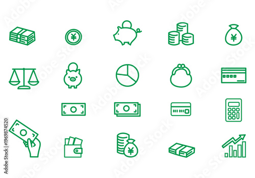 お金や経済のイメージの編集可能なラインアイコン