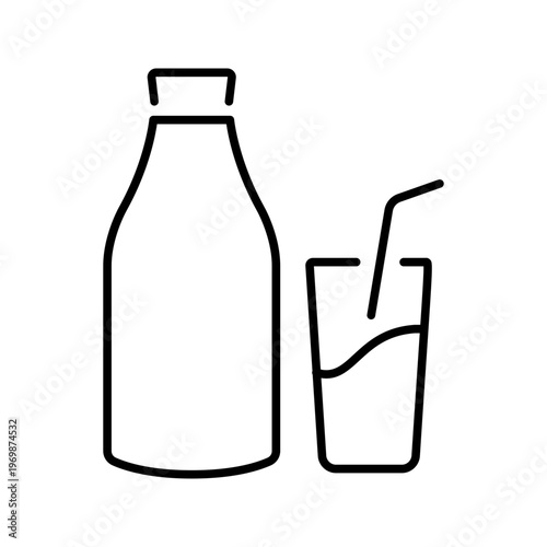 Milk bottle icon. Food and dairy line symbol. Black and white.