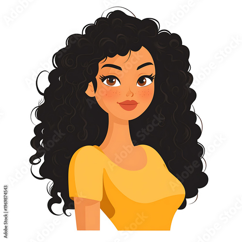 Cartoon Icon of Woman with Curly Hair