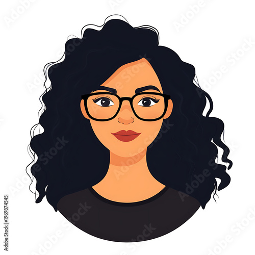 Professional Woman Curly Hair Glasses White