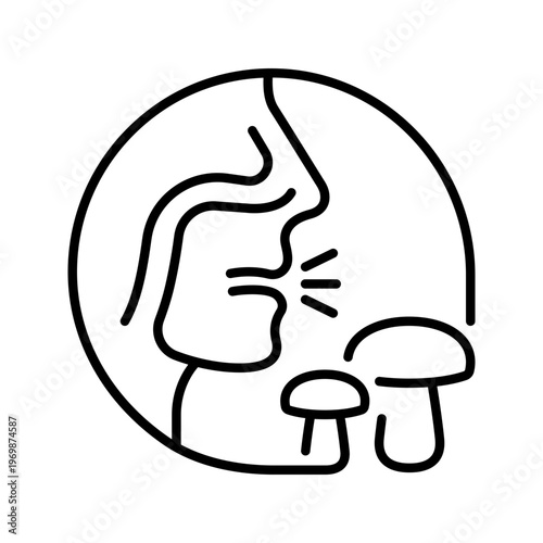 Mushroom allergy icon. Healthcare and allergy line symbol. Black and white.