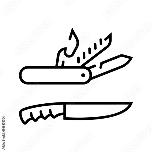 Pocket knife icon. Outdoor and pocket knife line symbol. Black and white.