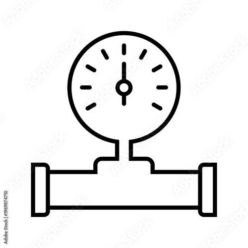 Pipeline pressure gauge icon. Industry and oil gas line symbol. Black and white.