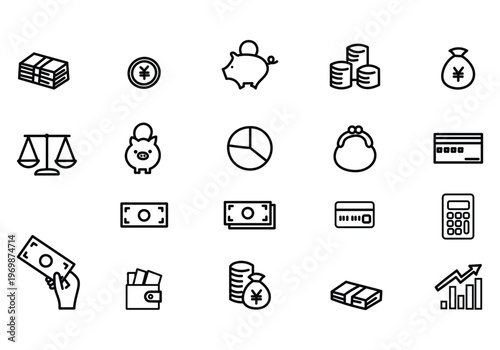 お金や経済のイメージの編集可能なラインアイコン