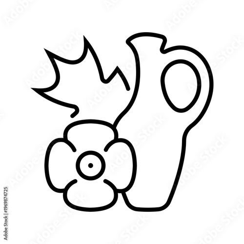 Poppy oil icon. Food and edible oil line symbol. Black and white.