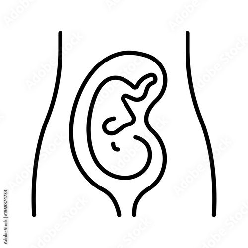 Pregnancy fetus icon. Healthcare and obstetrics line symbol. Black and white.