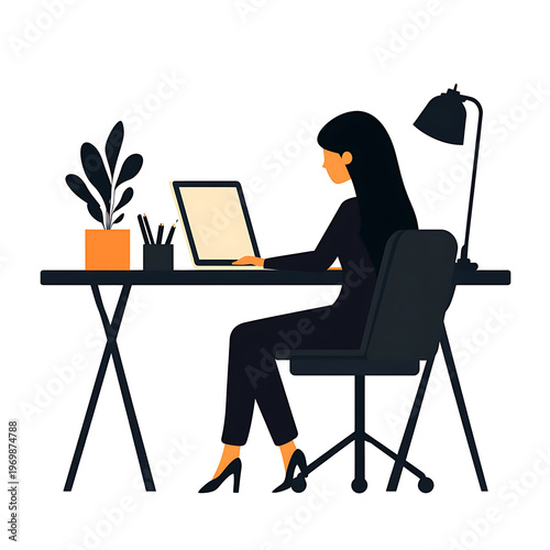 Professional Woman Desk Icon Vector Illustration