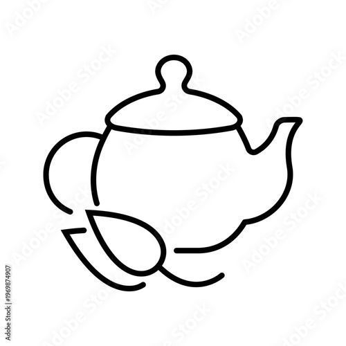 Tea kettle icon. Food and tea line symbol. Black and white.