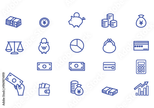 お金や経済のイメージの編集可能なラインアイコン