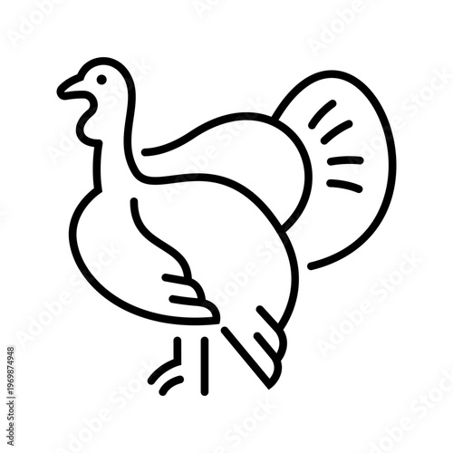 Turkey bird icon. Animals and poultry line symbol. Black and white.
