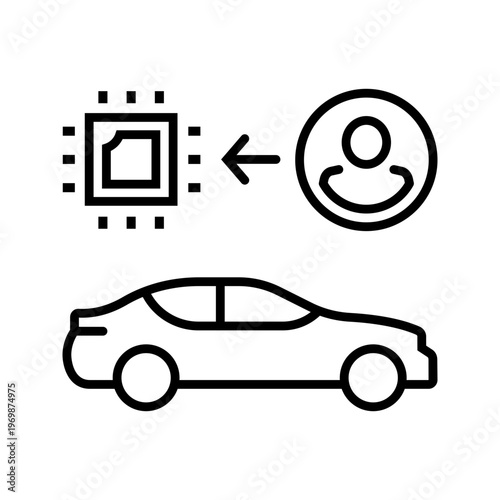 Vehicle ai icon. Technology and connected car line symbol. Black and white.