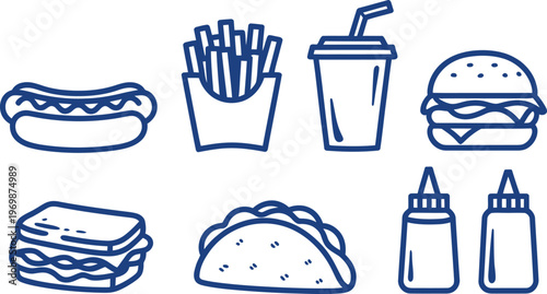 Fast Food Icons Collection with Burger Fries Drink and Sandwich