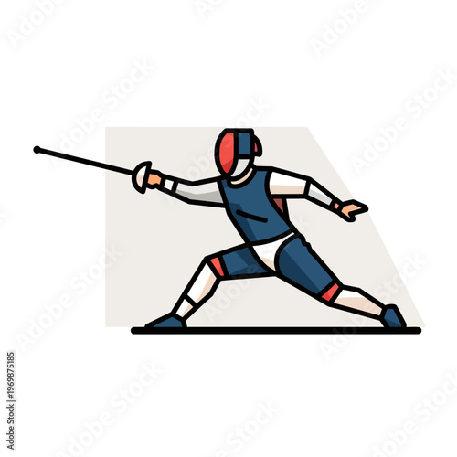 Fencer in action, holding sword, stylized illustration, sport competition concept