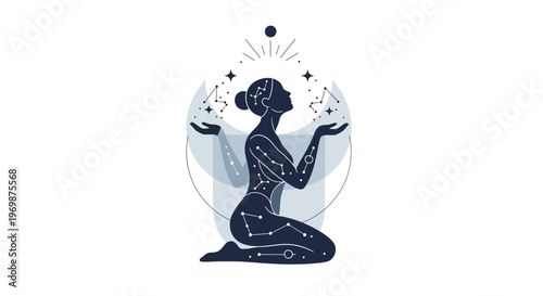 Woman silhouette with constellations and stars, cosmic, spiritual, celestial