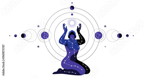 Cosmic Woman with Celestial Orbits and Stars