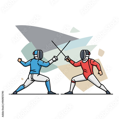 Fencers in action, duel, sport, competition, illustration