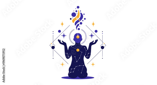 Cosmic Meditation: Figure in Constellation Silhouette with Celestial Energy