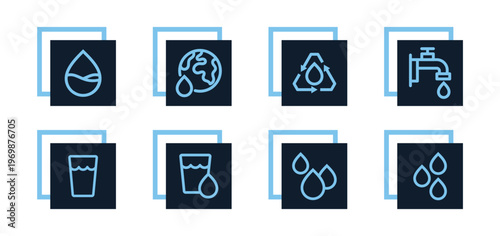 Water, hydration, liquid, water drop, water recycling, faucet Icon Pack for Website, Apps, and UI Interfaces