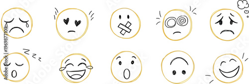 A collection of various emoticon faces expressing different emotions