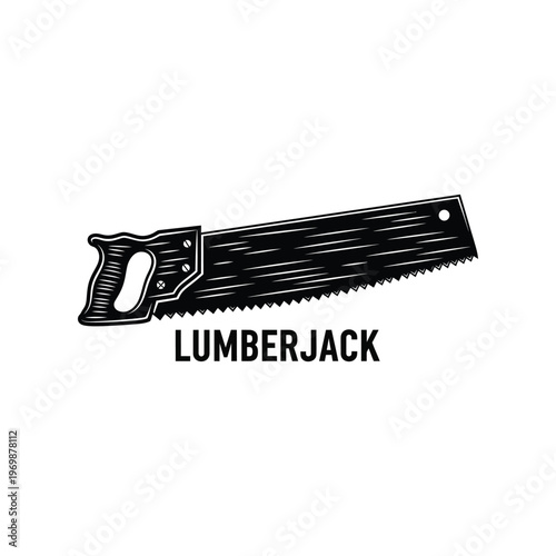 A black and white image of a handsaw isolated on white background, Vector, illustration