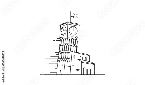 Cartoon style leaning clock tower Tbilisi Georgia colorful travel landmark vector illustration
