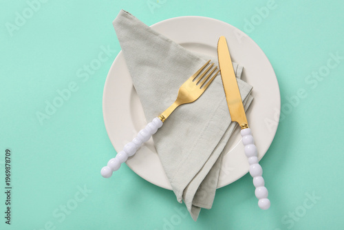 Table setting with golden c...
